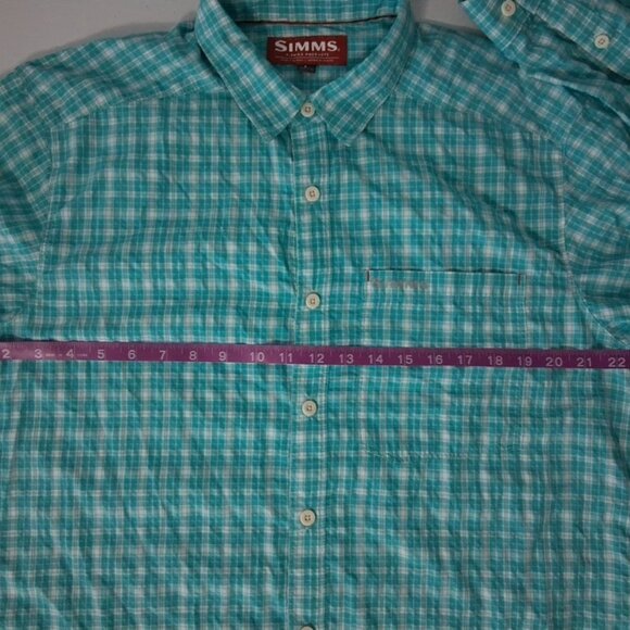 Simms Fishing Mens Green Plaid Button Down Long Sleeve Polyester Nylon Shirt L - Picture 9 of 10